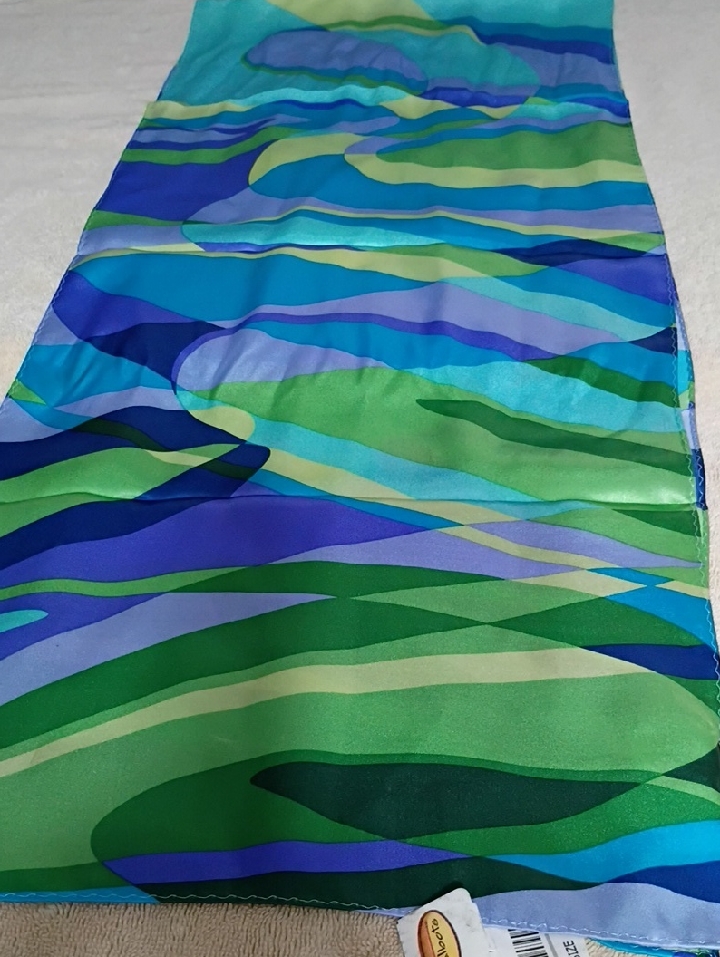 Talbots Silk Wave-Pattern Scarf In Blue, Green & Aqua